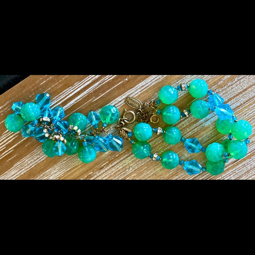 Vintage Haskell Blue & Green Art Glass Bracelet